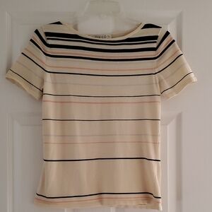 Norton McNaughton Cream and Black Striped Tee
